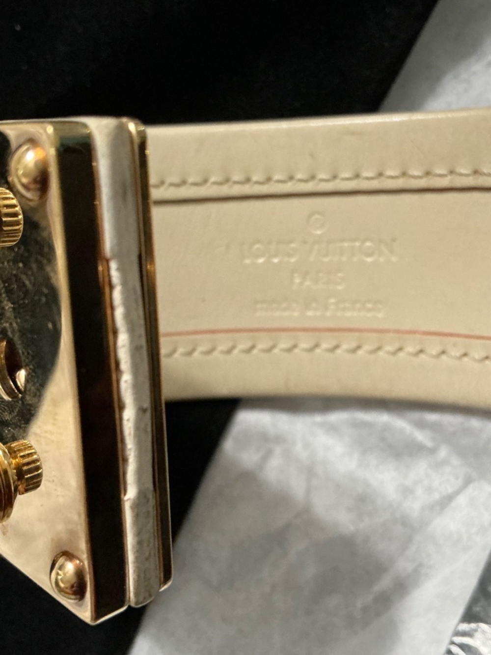 Louis Vuitton Leather and Gold Plated Brass Hardware Cuff Bracelet,Authentic - Picture 3 of 6